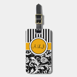 Schwarz, weiß, Striped Gold Damast-Gepäckanhänger Gepäckanhänger