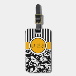 Schwarz, weiß, Striped Gold Damast-Gepäckanhänger Gepäckanhänger