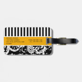 Schwarz, weiß, Striped Gold Damast-Gepäckanhänger Gepäckanhänger (Rückseite horizontal)