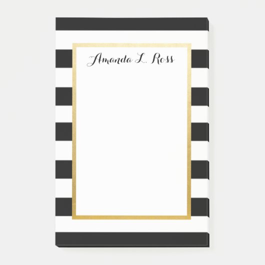 Schwarz, weiß, Striped Gold Post-ItNotizblock Post-it Klebezettel (Vorderseite)