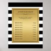 Schwarz-weiß Stripes Classic Gold Service Menü Poster (Vorne)