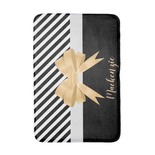 Schwarz-weiß Stripes Goldem Bow Badematte (Vorderseite Vertikal)