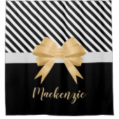 Schwarz-weiß Stripes Goldem Bow Duschvorhang (Vorderseite)