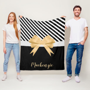 Schwarz-weiß Stripes Goldem Bow Fleecedecke