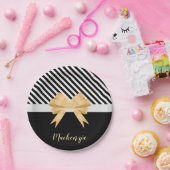 Schwarz-weiß Stripes Goldem Bow Pappteller (Party)