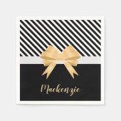 Schwarz-weiß Stripes Goldem Bow Serviette (Vorderseite)