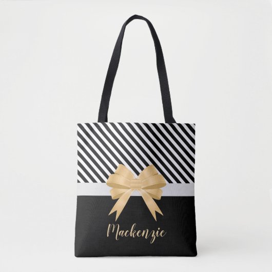 Schwarz-weiß Stripes Goldem Bow Tasche (Vorderseite)