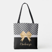 Schwarz-weiß Stripes Goldem Bow Tasche (Rückseite)