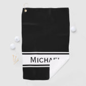 Schwarz-weiß StripModern Name Monogram Golfhandtuch (Insitu)