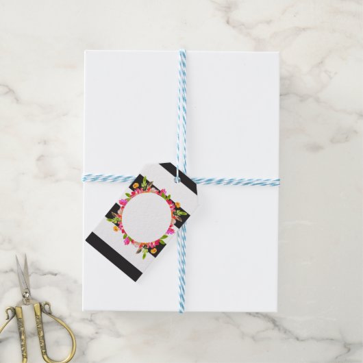 Schwarz-Weiß-Stripte-Geschenketiketten Geschenkanhänger (Mit Garn)