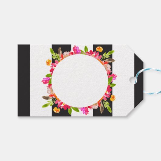 Schwarz-Weiß-Stripte-Geschenketiketten Geschenkanhänger (Vorderseite (Horizontal))