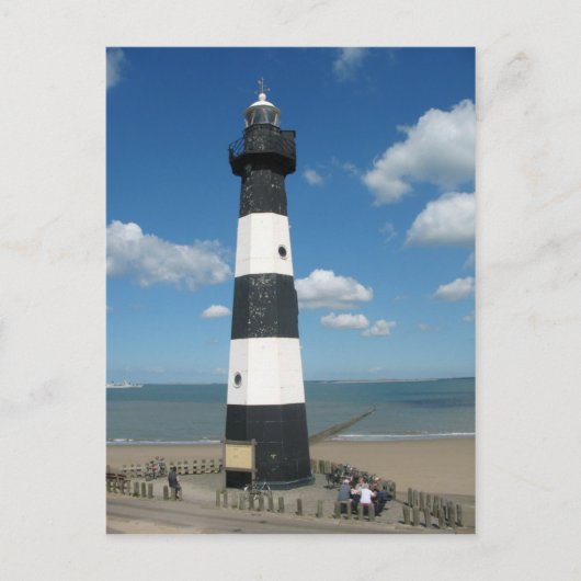 Schwarz-weiß Striptes Leuchtturm Postkarte (Vorderseite)