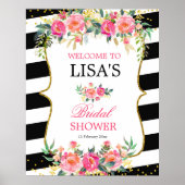 Schwarz-weiß Striptes rosa Blumenschild Poster (Vorne)