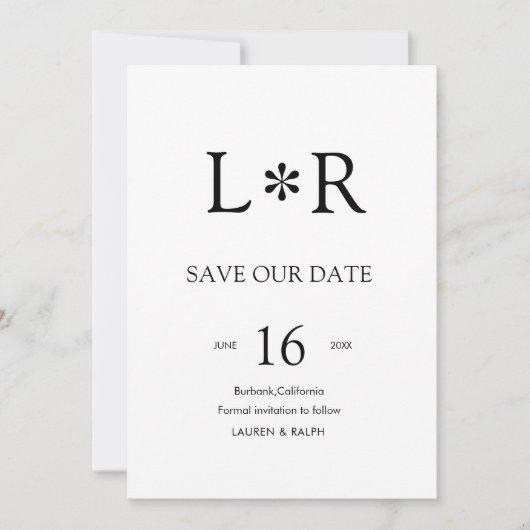 Schwarz & Weiß | Stylische moderne Save-the-Date-K Einladung (Vorderseite)