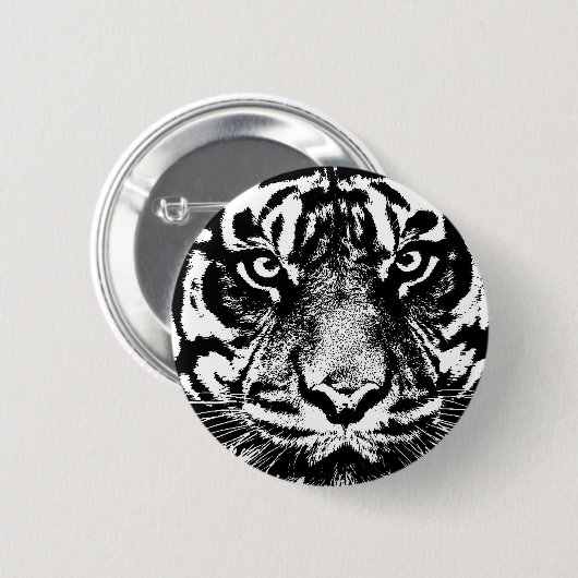 Schwarz-weiß Sumatran Borneo Tiger Eye Artwork Button (Vorne & Hinten)