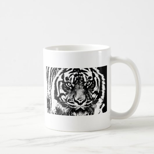Schwarz-weiß Sumatran Borneo Tiger Eye Artwork Kaffeetasse (Rechts)