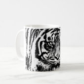 Schwarz-weiß Sumatran Borneo Tiger Eye Artwork Kaffeetasse (Vorderseite Links)