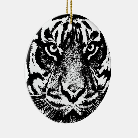 Schwarz-weiß Sumatran Borneo Tiger Eye Artwork Keramikornament (Rechts)