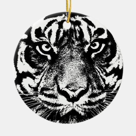 Schwarz-weiß Sumatran Borneo Tiger Eye Artwork Keramikornament (Vorne)