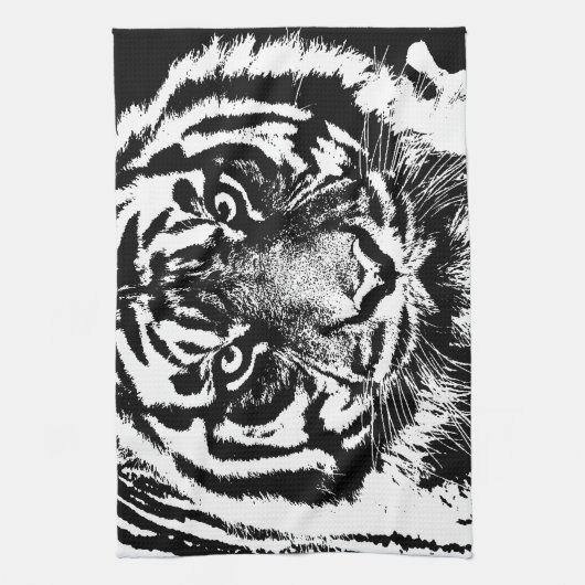 Schwarz-weiß Sumatran Borneo Tiger Eye Artwork Küchentuch (Vertikal)