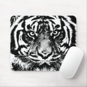 Schwarz-weiß Sumatran Borneo Tiger Eye Artwork Mousepad (Mit Mouse)