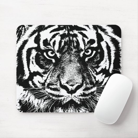 Schwarz-weiß Sumatran Borneo Tiger Eye Artwork Mousepad (Mit Mouse)