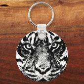 Schwarz-weiß Sumatran Borneo Tiger Eye Artwork Schlüsselanhänger (Vorderseite)