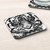 Schwarz-weiß Sumatran Borneo Tiger Eye Artwork Untersetzer (Linke Seite)