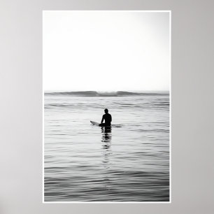 Schwarz-Weiß-Surf - Minimalistischer Ozean Poster