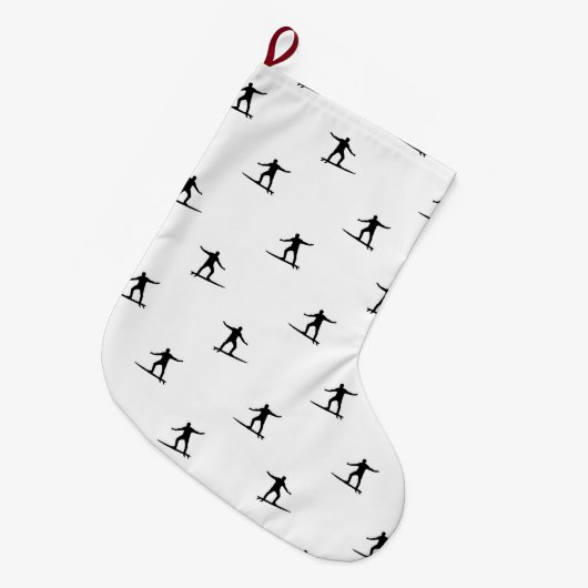 Schwarz-Weiß-Surfmotiv Grafik Großer Weihnachtsstrumpf (Vorderansicht (hängend))