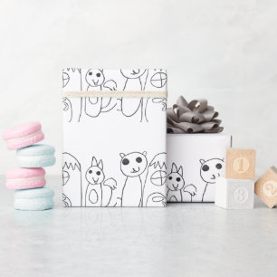 Schwarz-Weiß-Süße-Tiere-Kinder-Geburtstagsverpacku Geschenkpapier