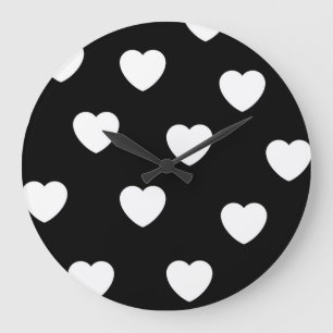 Schwarz-weiß süßes einfaches Herz Muster Große Wanduhr