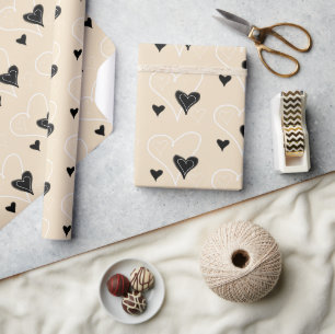Schwarz-Weiß-Süßes-Herzen-Muster Geschenkpapier
