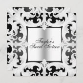 Schwarz/Weiß Sweet16 Damask Design Geburtstag Einl Einladung (Vorne/Hinten)