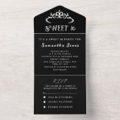 Schwarz-Weiß Sweet 16 Tiara Sechzehn Moderne All In One Einladung (Innen Boden)