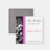 Schwarz-Weiß-Swirbel mit Hot-Pink Save the Date Magnet (Vorderseite/Rückseite)