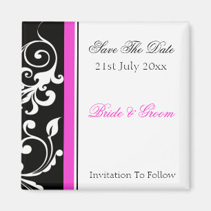 Schwarz-Weiß-Swirbel mit Hot-Pink Save the Date Magnet
