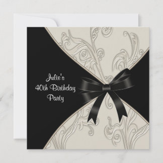 Schwarz-weiß Swirl 40. Geburtstagsfeier Party Einl Einladung