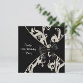 Schwarz-weiß Swirl 50. Geburtstagsparty Einladung (Stehend Vorderseite)