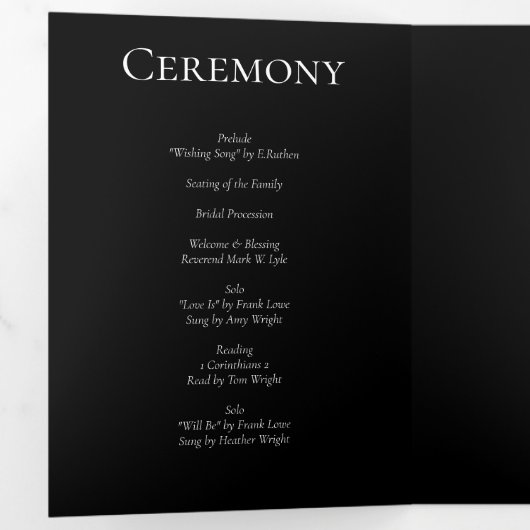 Schwarz-weiß Swirl Gothic Wedding Dreifach-gefaltete Programmkarte (Innen Erste Seite)