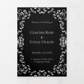 Schwarz-weiß Swirl Gothic Wedding Dreifach-gefaltete Programmkarte (Cover)