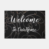 Schwarz/Weiß-Swirl "Willkommen" Türmatte (Vorderseite)