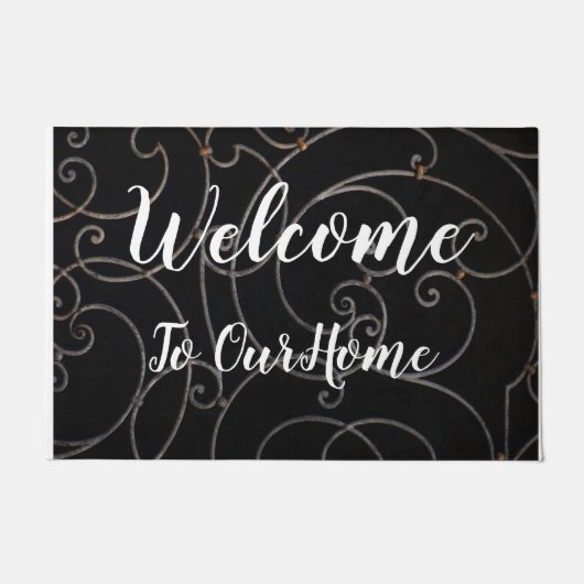Schwarz/Weiß-Swirl "Willkommen" Türmatte (Vorderseite)
