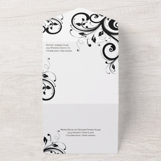 Schwarz-Weiß-Swirt-Skript in einem in All In One Einladung (Außenbereich)