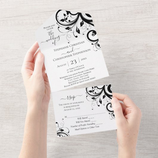 Schwarz-Weiß-Swirt-Skript in einem in All In One Einladung (Abreißen)