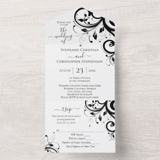 Schwarz-Weiß-Swirt-Skript in einem in All In One Einladung (Innen Boden)