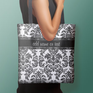 Schwarz-Weiß-Tafel-Damaskusmuster-Schriftzug Tasche