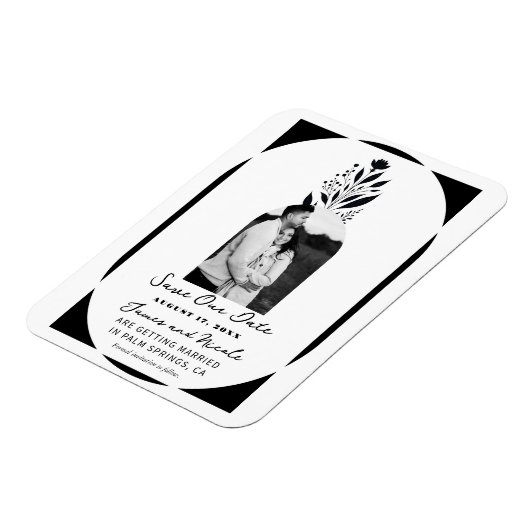 Schwarz-Weiß-Tal Blumen Moderne Save the Date Magnet (Linke Seite)