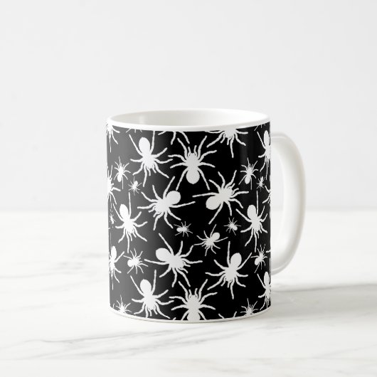 Schwarz-Weiß-Tarantula-Spinnenmuster Kaffeetasse (VorderseiteRechts)