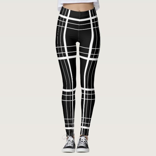 Schwarz-Weiß-Tartan-Muster Leggings (Vorderseite)